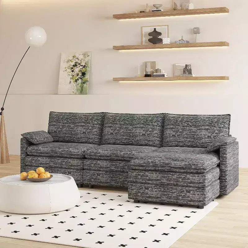 108 XL Modular Sectional Sofa, Deep Seat Modern Chenille L-Shaped Cloud Couch for 4 with Movable Ottoman, Versatile Sectional for Living Room