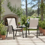 Royal Hampton Outdoor Stacking Chair Set of 2, Beige Mesh Fabric, Black Metal