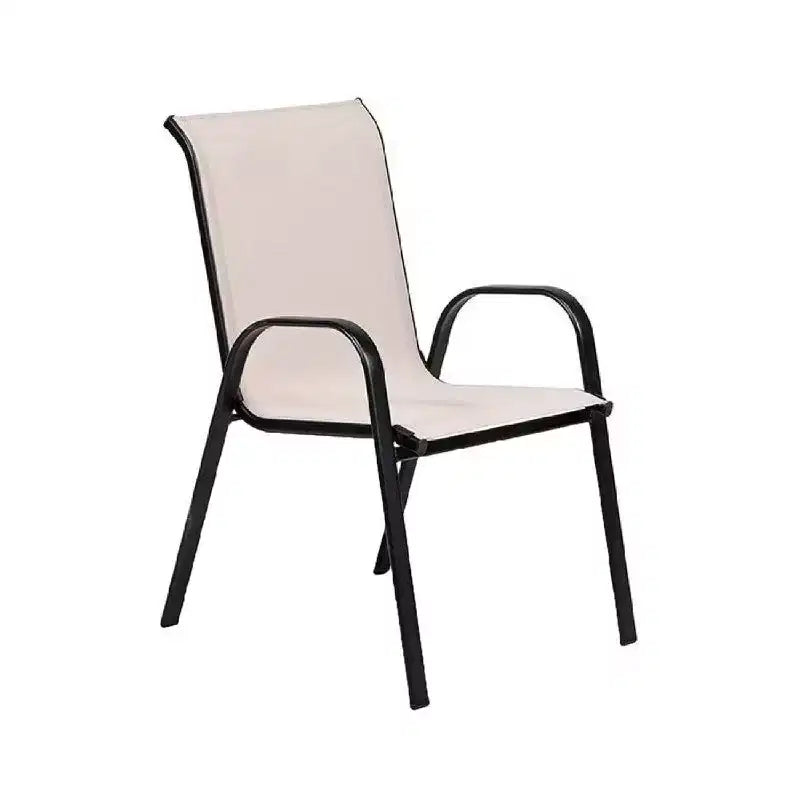 Royal Hampton Outdoor Stacking Chair Set of 2, Beige Mesh Fabric, Black Metal
