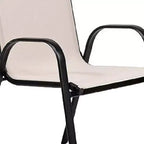 Royal Hampton Outdoor Stacking Chair Set of 2, Beige Mesh Fabric, Black Metal