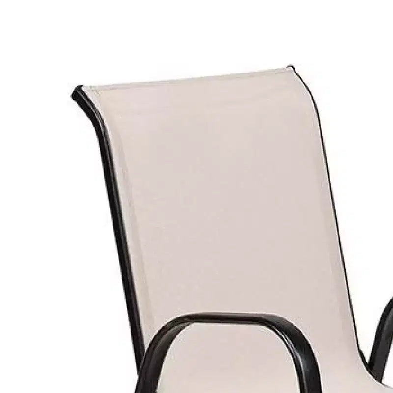 Royal Hampton Outdoor Stacking Chair Set of 2, Beige Mesh Fabric, Black Metal