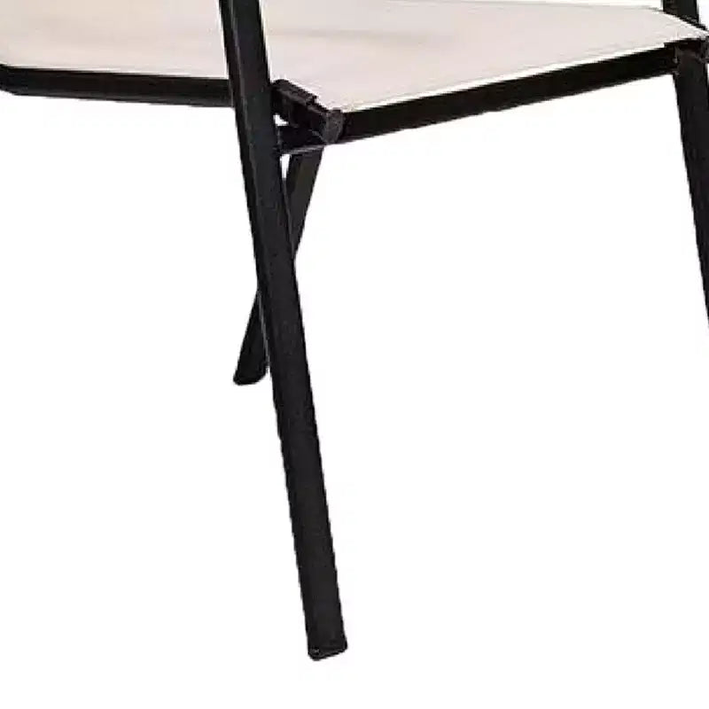 Royal Hampton Outdoor Stacking Chair Set of 2, Beige Mesh Fabric, Black Metal