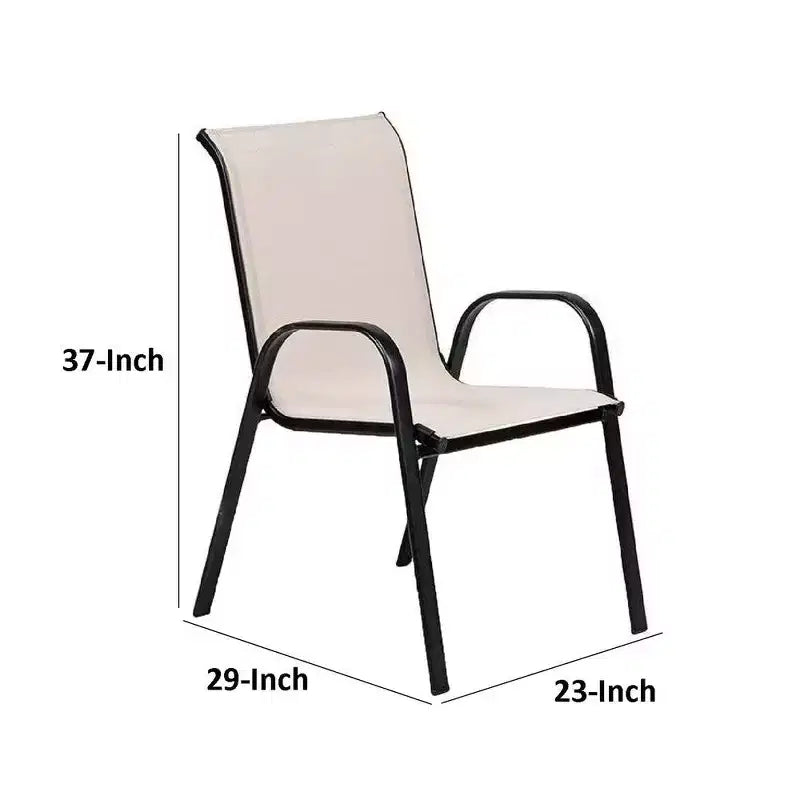 Royal Hampton Outdoor Stacking Chair Set of 2, Beige Mesh Fabric, Black Metal