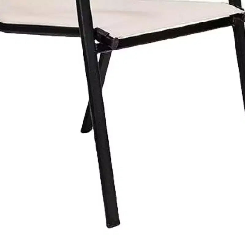 Royal Hampton Outdoor Stacking Chair Set of 2, Beige Mesh Fabric, Black Metal