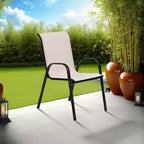 Royal Hampton Outdoor Stacking Chair Set of 2, Beige Mesh Fabric, Black Metal