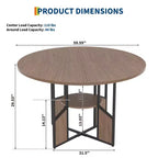 59-inch round wooden dining table for 4-6 people, featuring a base and adjustable legs. Space-saving, farmhouse style, suitable for the living room