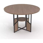 59-inch round wooden dining table for 4-6 people, featuring a base and adjustable legs. Space-saving, farmhouse style, suitable for the living room