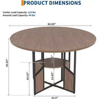 59-inch round wooden dining table for 4-6 people, featuring a base and adjustable legs. Space-saving, farmhouse style, suitable for the living room