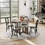 59-inch round wooden dining table for 4-6 people, featuring a base and adjustable legs. Space-saving, farmhouse style, suitable for the living room