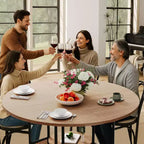 59-inch round wooden dining table for 4-6 people, featuring a base and adjustable legs. Space-saving, farmhouse style, suitable for the living room