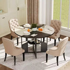 59-inch round wooden dining table for 4-6 people, featuring a base and adjustable legs. Space-saving, farmhouse style, suitable for the living room