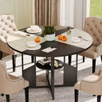 59-inch round wooden dining table for 4-6 people, featuring a base and adjustable legs. Space-saving, farmhouse style, suitable for the living room