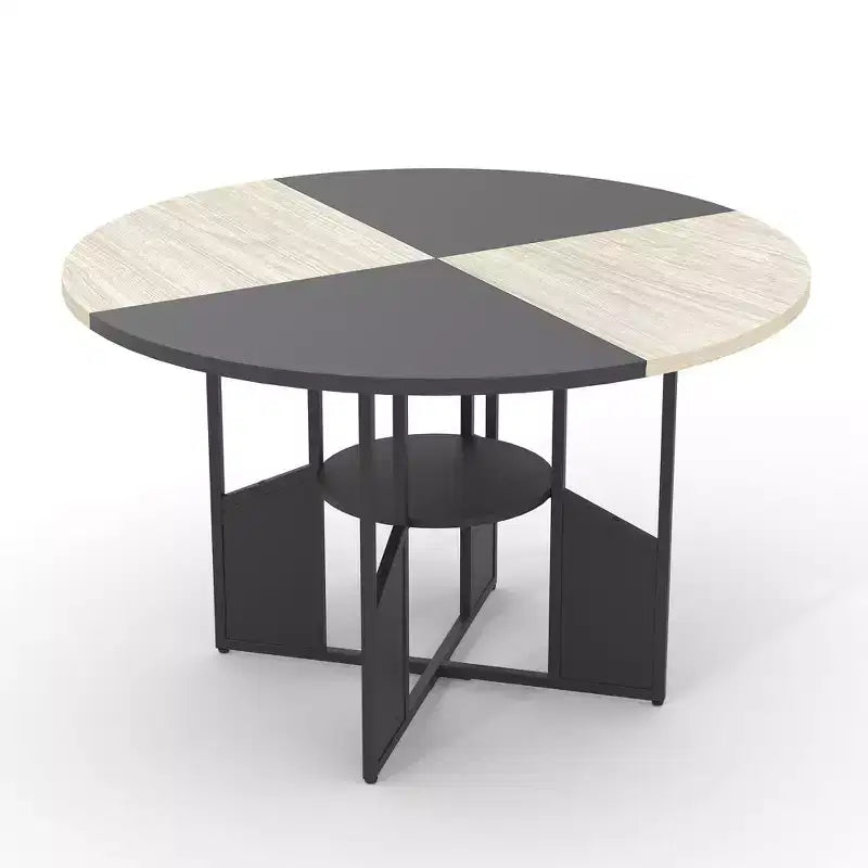 59-inch round wooden dining table for 4-6 people, featuring a base and adjustable legs. Space-saving, farmhouse style, suitable for the living room