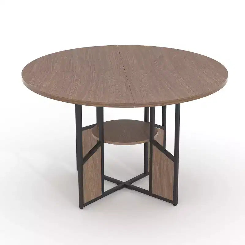 Tavolo da pranzo rotondo in legno da 59 pollici per 4-6 persone, con base e gambe regolabili. Salvaspazio, stile rustico, adatto al soggiorno