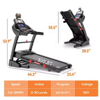 Tapis Roulant Pieghevole da Casa 5.1HP con Inclinazione Automatica 20%, Capacità 136-181 kg, Supporto iPad Regolabile, Velocità 19 km/h, 71 Programmi, Cinghie per Ginocchia in Omaggio