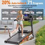 Tapis Roulant Pieghevole da Casa 5.1HP con Inclinazione Automatica 20%, Capacità 136-181 kg, Supporto iPad Regolabile, Velocità 19 km/h, 71 Programmi, Cinghie per Ginocchia in Omaggio