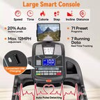Tapis Roulant Pieghevole da Casa 5.1HP con Inclinazione Automatica 20%, Capacità 136-181 kg, Supporto iPad Regolabile, Velocità 19 km/h, 71 Programmi, Cinghie per Ginocchia in Omaggio