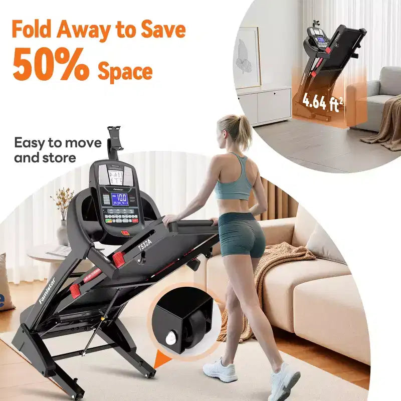 Tapis Roulant Pieghevole da Casa 5.1HP con Inclinazione Automatica 20%, Capacità 136-181 kg, Supporto iPad Regolabile, Velocità 19 km/h, 71 Programmi, Cinghie per Ginocchia in Omaggio