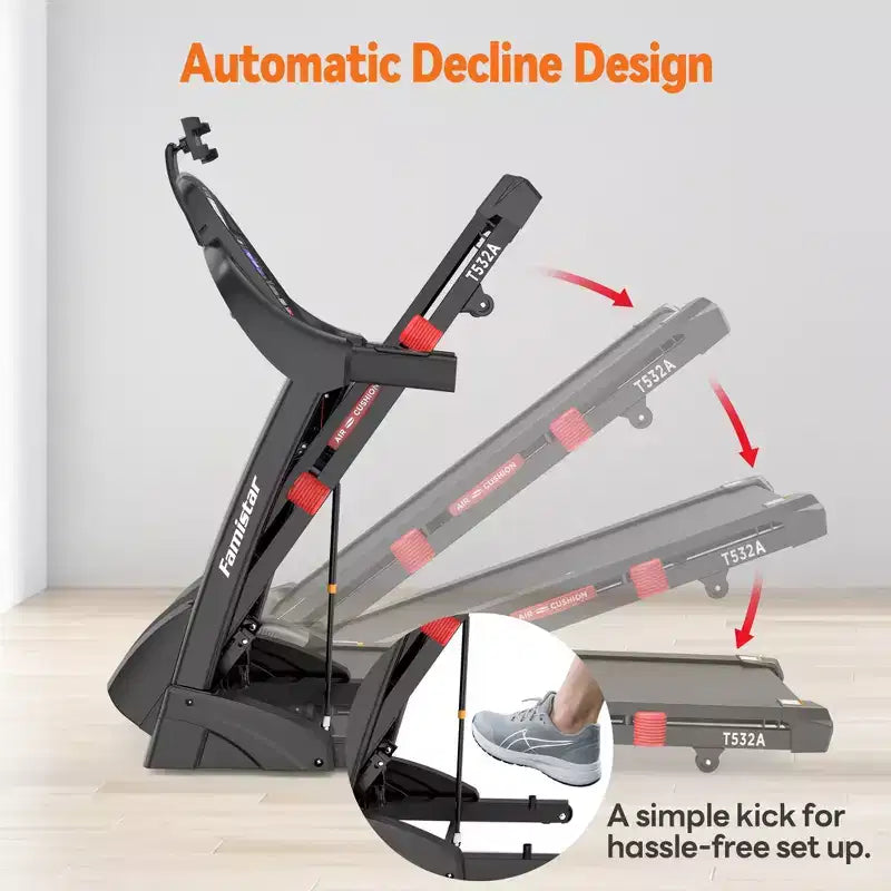 Tapis Roulant Pieghevole da Casa 5.1HP con Inclinazione Automatica 20%, Capacità 136-181 kg, Supporto iPad Regolabile, Velocità 19 km/h, 71 Programmi, Cinghie per Ginocchia in Omaggio