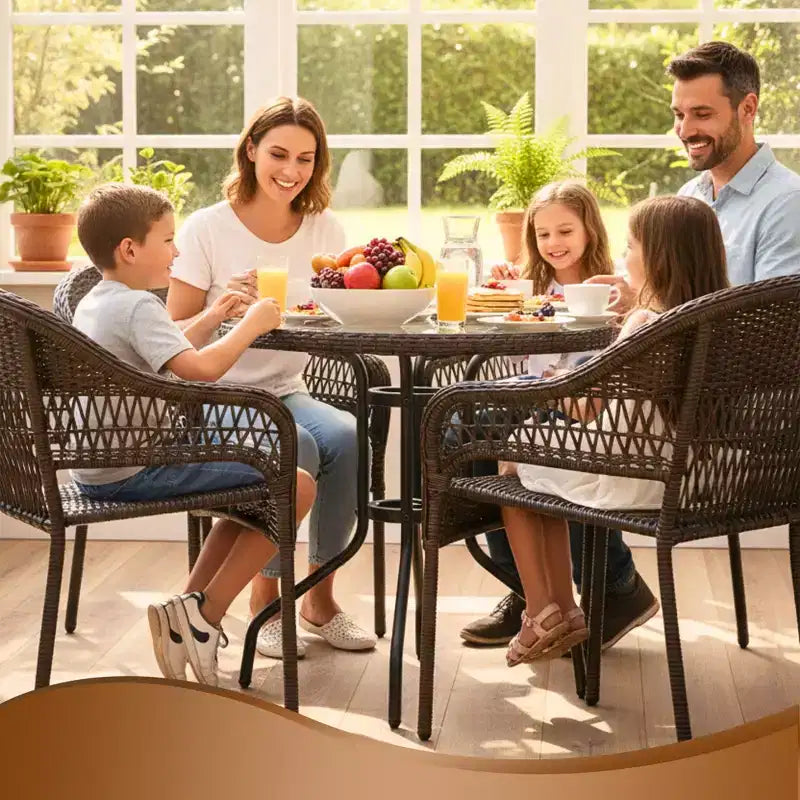 Arro Bistro Stacking Chairs, Mocha, Wicker Construction, Indoor & Outdoor - 4 Piece Set