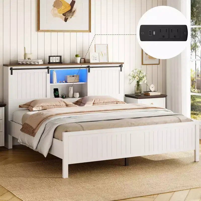 Letto Imbottito con Contenitore, Struttura in Metallo con Supporto a Doghe in Legno, Nessuna Rete Necessaria, Facile Montaggio