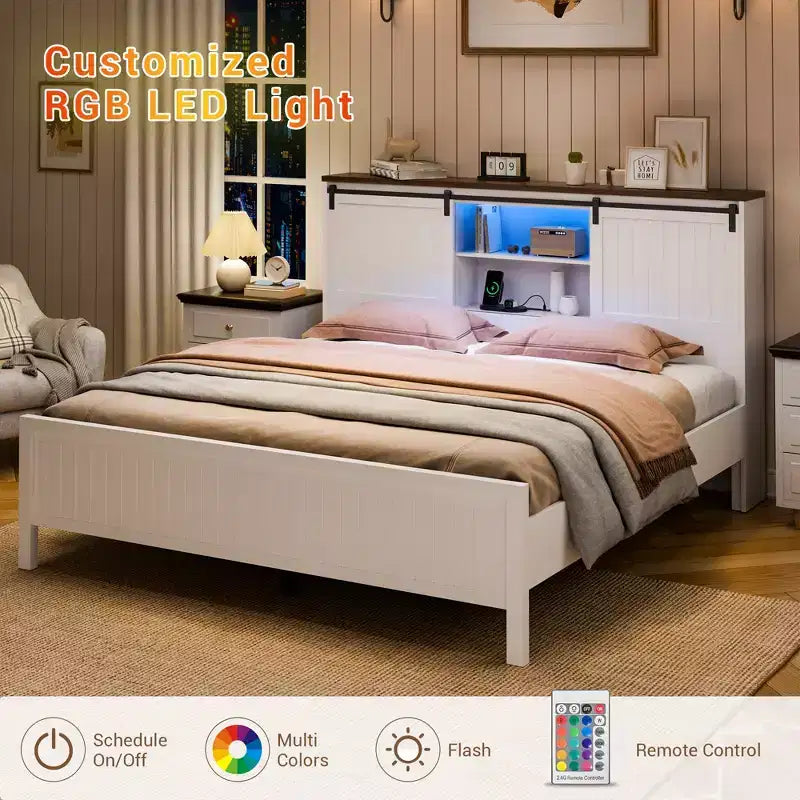 Letto Imbottito con Contenitore, Struttura in Metallo con Supporto a Doghe in Legno, Nessuna Rete Necessaria, Facile Montaggio