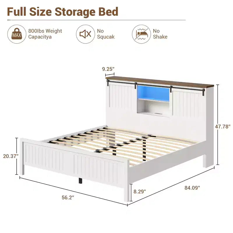 Letto Imbottito con Contenitore, Struttura in Metallo con Supporto a Doghe in Legno, Nessuna Rete Necessaria, Facile Montaggio