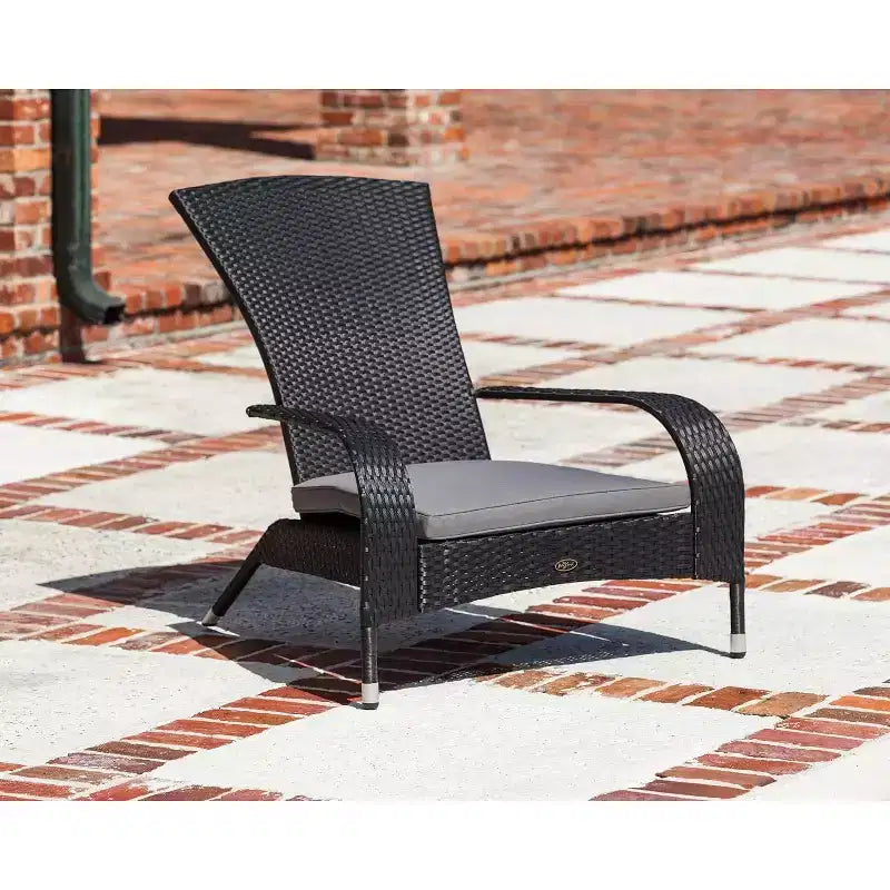 Balkene Home 62430 Coconino Wicker Chair All Weather Lightweight Durable Adirondack Style Chair Grey Outdoor Cushion Included - Black