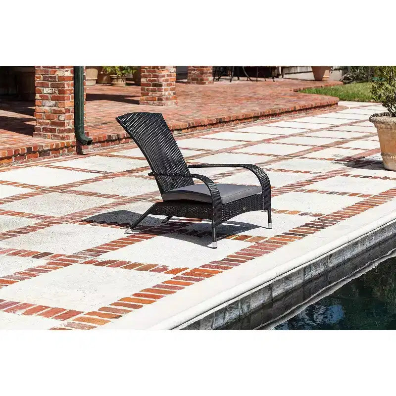 Balkene Home 62430 Coconino Wicker Chair All Weather Lightweight Durable Adirondack Style Chair Grey Outdoor Cushion Included - Black