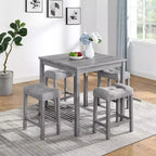 Okak 5-Piece Farmhouse Style Bar Dining Table Set & Bar Stools for Kitchen,Dining Room,Vintage Dinette Set with Solid Wood Frame