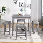 Okak 5-Piece Farmhouse Style Bar Dining Table Set & Bar Stools for Kitchen,Dining Room,Vintage Dinette Set with Solid Wood Frame