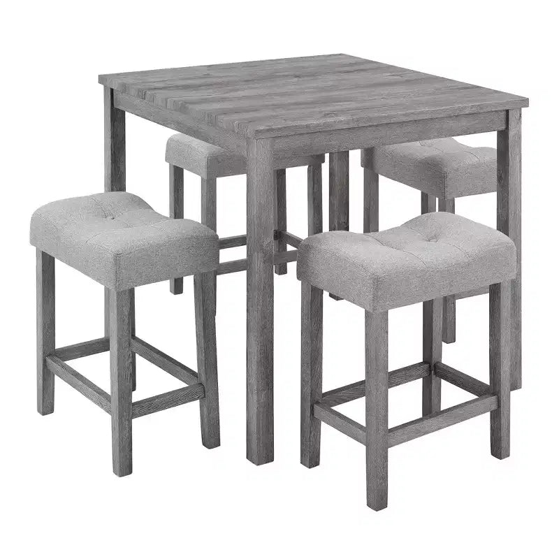 Okak 5-Piece Farmhouse Style Bar Dining Table Set & Bar Stools for Kitchen,Dining Room,Vintage Dinette Set with Solid Wood Frame