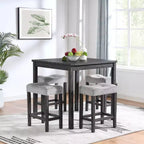 Okak 5-Piece Farmhouse Style Bar Dining Table Set & Bar Stools for Kitchen,Dining Room,Vintage Dinette Set with Solid Wood Frame