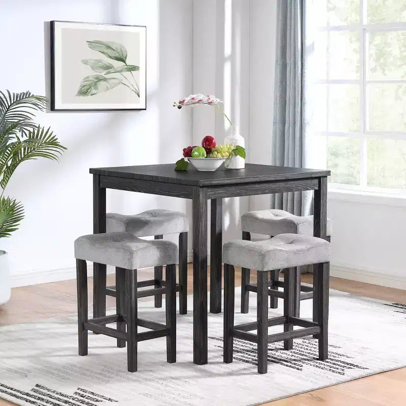 Okak 5-Piece Farmhouse Style Bar Dining Table Set & Bar Stools for Kitchen,Dining Room,Vintage Dinette Set with Solid Wood Frame
