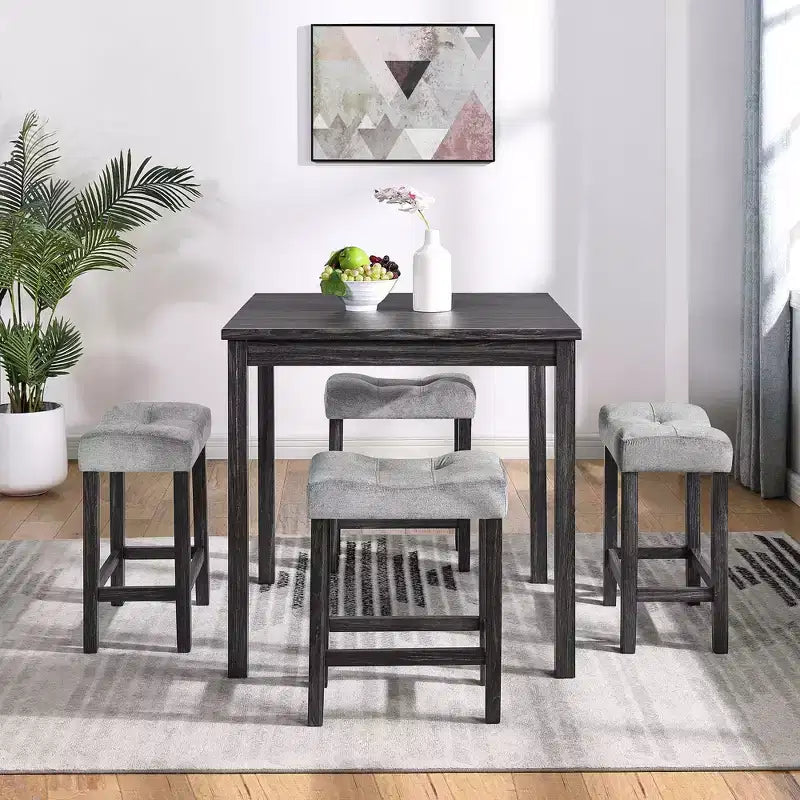 Okak 5-Piece Farmhouse Style Bar Dining Table Set & Bar Stools for Kitchen,Dining Room,Vintage Dinette Set with Solid Wood Frame