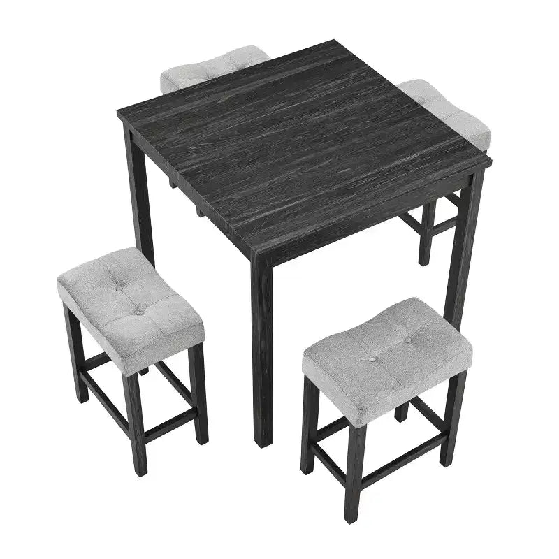 Okak 5-Piece Farmhouse Style Bar Dining Table Set & Bar Stools for Kitchen,Dining Room,Vintage Dinette Set with Solid Wood Frame