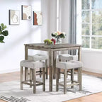Okak 5-Piece Farmhouse Style Bar Dining Table Set & Bar Stools for Kitchen,Dining Room,Vintage Dinette Set with Solid Wood Frame