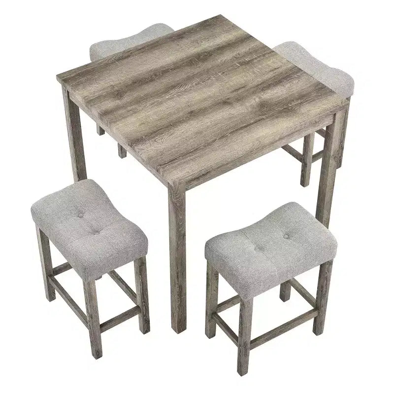 Okak 5-Piece Farmhouse Style Bar Dining Table Set & Bar Stools for Kitchen,Dining Room,Vintage Dinette Set with Solid Wood Frame
