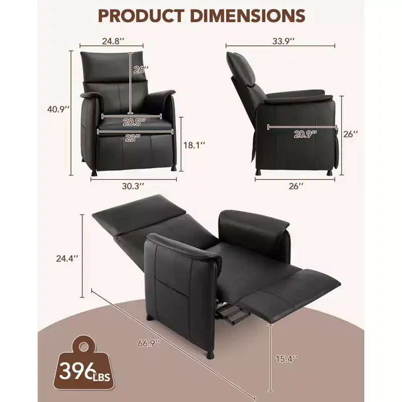 Single sofa, recliner with memory function, PU leather, home theater seat, suitable for living room and office.
