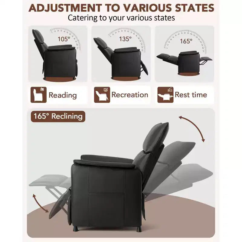 Single sofa, recliner with memory function, PU leather, home theater seat, suitable for living room and office.