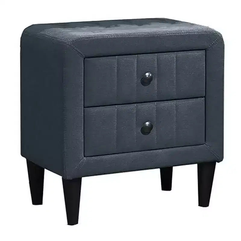 Royal Hampton Nightstand, 2 Drawers, 22 Inch Upholstered in Charcoal Gray Linen