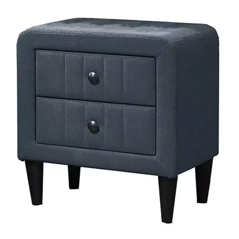 Royal Hampton Nightstand, 2 Drawers, 22 Inch Upholstered in Charcoal Gray Linen