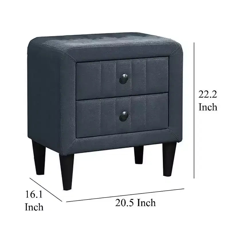Royal Hampton Nightstand, 2 Drawers, 22 Inch Upholstered in Charcoal Gray Linen