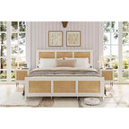 COZONY Rattan Letto Matrimoniale con Testiera in Vimini, Base Piattaforma Boho in Metallo a Doghe, Nessun Box Spring Necessario