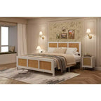 COZONY Rattan Letto Matrimoniale con Testiera in Vimini, Base Piattaforma Boho in Metallo a Doghe, Nessun Box Spring Necessario