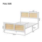 COZONY Rattan Letto Matrimoniale con Testiera in Vimini, Base Piattaforma Boho in Metallo a Doghe, Nessun Box Spring Necessario