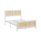 COZONY Rattan Letto Matrimoniale con Testiera in Vimini, Base Piattaforma Boho in Metallo a Doghe, Nessun Box Spring Necessario