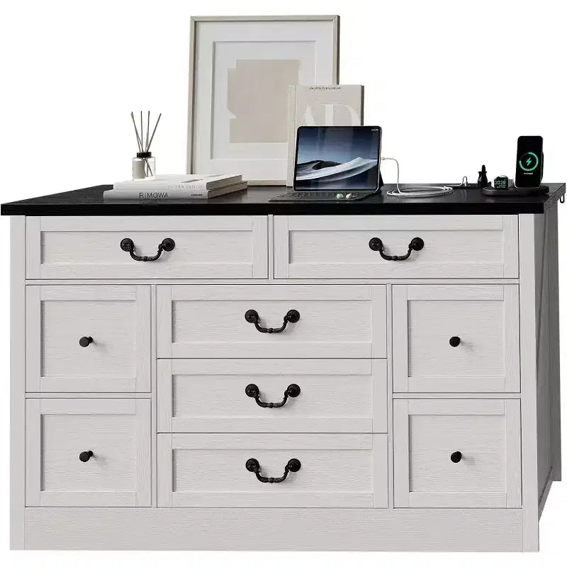 9 Farmhouse Dresser with Charging Station & Metal Handle, Wooden Tv Stand with Dressers