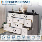 9 Farmhouse Dresser with Charging Station & Metal Handle, Wooden Tv Stand with Dressers