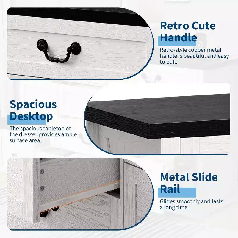 9 Farmhouse Dresser with Charging Station & Metal Handle, Wooden Tv Stand with Dressers